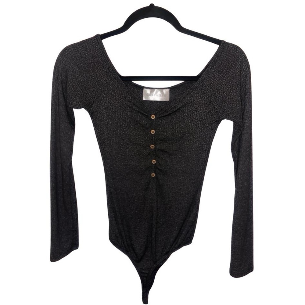 EUC Gray + Bleu Boutique Grey Bodysuit with Button Detailing